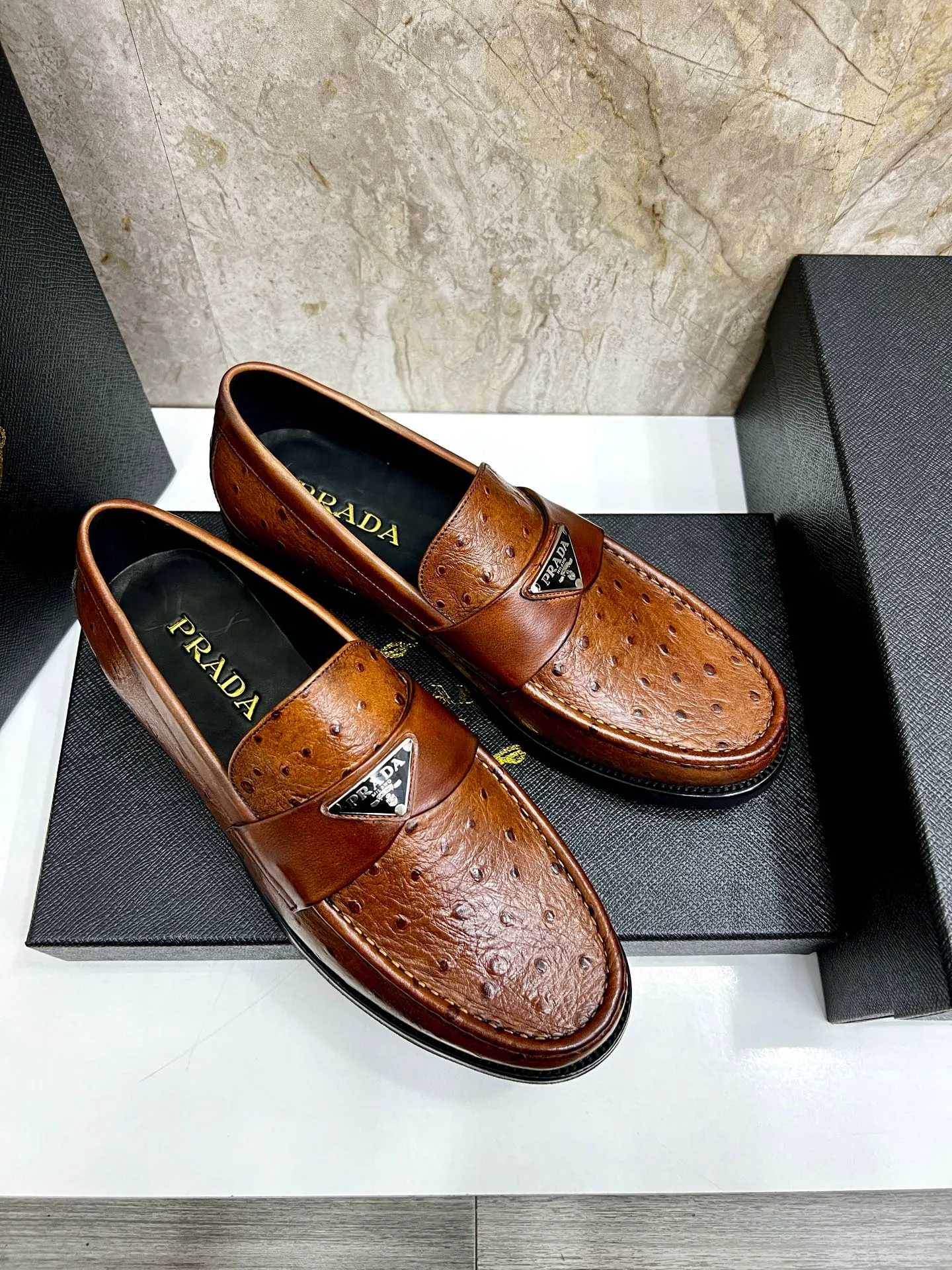 PRADA~ Size: 38-44 (customized 45/46 P: 💰880 P's original official website new high-end men's leather shoes, top-quality original replicas, made of imported open edge beads/calf leather, calf leather breathable lining, original leather outsole!